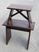 A plain oak 19thC stool of solid proportions, 61 x 31 x 55cm. Together with a similar smaller oak