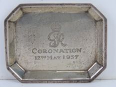 Asprey; a hallmarked silver octagonal pin tray engraved to commemorate George VI Coronation 12th May