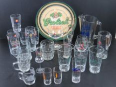 Breweriana; a quantity of German and other assorted branded beer and lager glasses, Hamms jug and