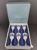 J G Durand; a boxed set of six crystal wine glasses having frosted floral design, Florence satine