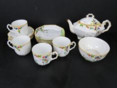 A hand painted Art Deco part tea service, slight a/f.
