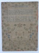 A late 18th / early 19th century sampler titled Friendship, undated, having suitably faded muted