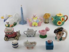 A quantity of ceramics inc sunflower themed teapot, Toby type jug, Staffordshire blue and white