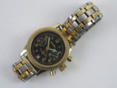 A Buran Chronograph Poljot 3133 wristwatch having black dial, two subsidiary dials, date aperture,