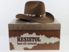 A Resistol Self Comforting XXX Beaver hat in original box by Circle B Western Wear Canton Texas.