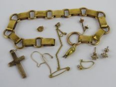 A quantity of assorted jewellery including yellow metal earring parts, bracelet (clasp deficient),