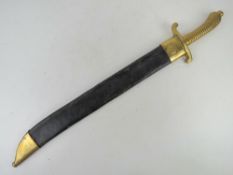 A Prussian Model 1855 Pioneer's Short Sword with scabbard, having cast brass and ribbed grip.