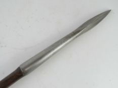 A late 19th century bamboo spear having triform steel tip, matching steel ferule, 250cm (8ft 3