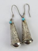 A pair of Indo Asian style turquoise set earrings approx 6cm in length.