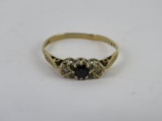 A 9ct gold sapphire and diamond ring, hallmarked 375, size M-N, 1.1g.