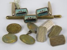 Two pairs of 9ct gold on silver cufflinks,