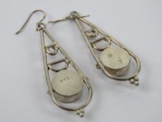 A pair of silver geometric earrings, stamped 925, 6.6cm drop.