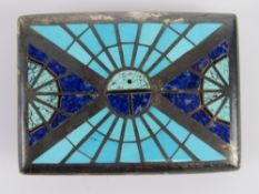 A Native American handmade sterling silver belt buckle set with turquoise, stamped Sterling, 6.