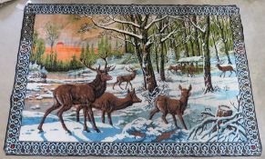 An Italian made vintage 1960s velvet wall hanging featuring herd of deer in forest measuring approx