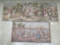 A matched pair of decorative late 20thC tapestries being Venetian canal and patio scene and French