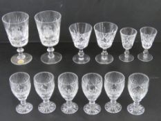 A pair of Royal Brierley cut glass wines, together with a set of six Tutlury cut glass sherrys,