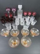 A quantity of assorted glassware including amethyst coloured hock glasses,