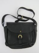 A black leather shoulder bag by Yoshi Li