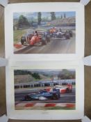 Two limited edition Alan Fearnley prints being 'Alesi - Ferrari 105' - Alesi on his way to his