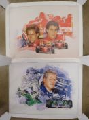 Two limited edition Craig Warwick prints being 'Schumacher' and 'Berger and Alesi',