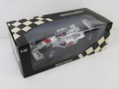 Minichamps 1:18 scale F1 racing car in original box; BAR HONDA 2000 J. Villeneuve.