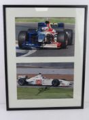 A hand signed photograph of Jaques Villeneuve, framed.