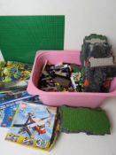 A quantity of assorted Lego inc terrain boards, open boxes, etc, in plastic tub, total weight 5.7kg.