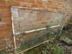 A reclaimed glazed patio door having antique locking furniture upon, measuring approx 224.5 x 119cm.