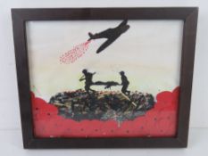 A WWII themed mixed media painting inclu