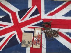 A vintage Union Jack fabric flag togethe