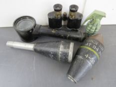 A WWII Naval signal lamp, a set of binoc