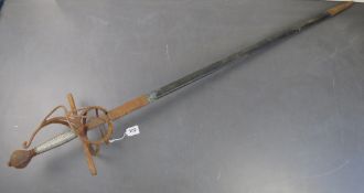 A swept hilt rapier sword with wire boun