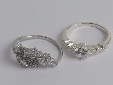 Two white stone silver rings, each stamped 925, size Q-S.