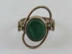 A malachite hand made floral design ring, stamped 925, size Q.
