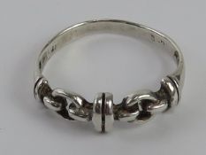 A silver ring having snaffle design, size O, stamped 925.