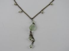 A silver pearl and green quartz necklace, stamped 925 to clasp.