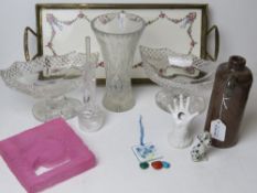 A quantity of assorted ceramics and glassware inc a pair of cut glass bon bon dishes and a Johnson