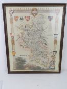 A framed and glazed map of Buckinghamshire.