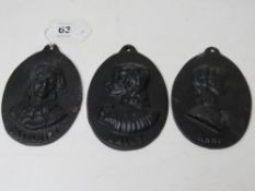 A set of three salop iron plaques being Charlotte, Emily and Anne Bronte, each 11.5cm in length.