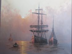 Oil on canvas; maritime scene signed W.