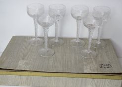 A superb set of six air twist stemmed Stuart Crystal hock glasses within original box (box slightly