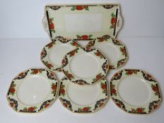 A WH Grindley & Co Ltd sandwich plate and six dishes in orange and blue floral pattern,