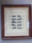 A framed set of Model T cigarette cards.