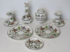 A quantity of Crown Staffordshire hunting scene ceramics inc pair of candlesticks,