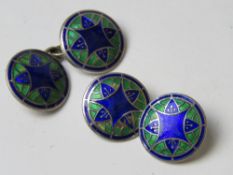 A pair of HM silver floral enamelled cufflinks.