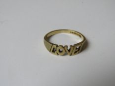 A 9ct gold 'Love' ring hallmarked 375, size Q, 2.4g.