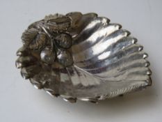 A continental silver dish in the form of a leaf having fruit design upon, stamped 830, approx 11.