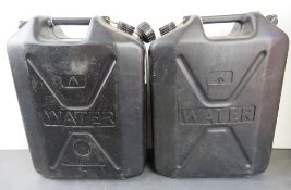 Two British Water jerry cans together with a Land Rover air filter.