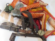 Three AKM bayonets, one blades a/f, two AK slings, leather sling, knives, oil bottles, no.