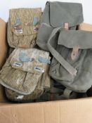 Three boxes of assorted militaria inc; MG42/53 gunners pouches, MG42/53 breech covers,